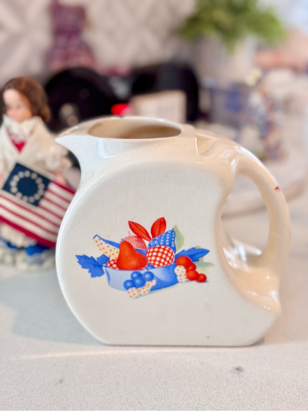 Vintage 1940s USA Universal Cambridge Calico Fruit Refrigerator Pitcher